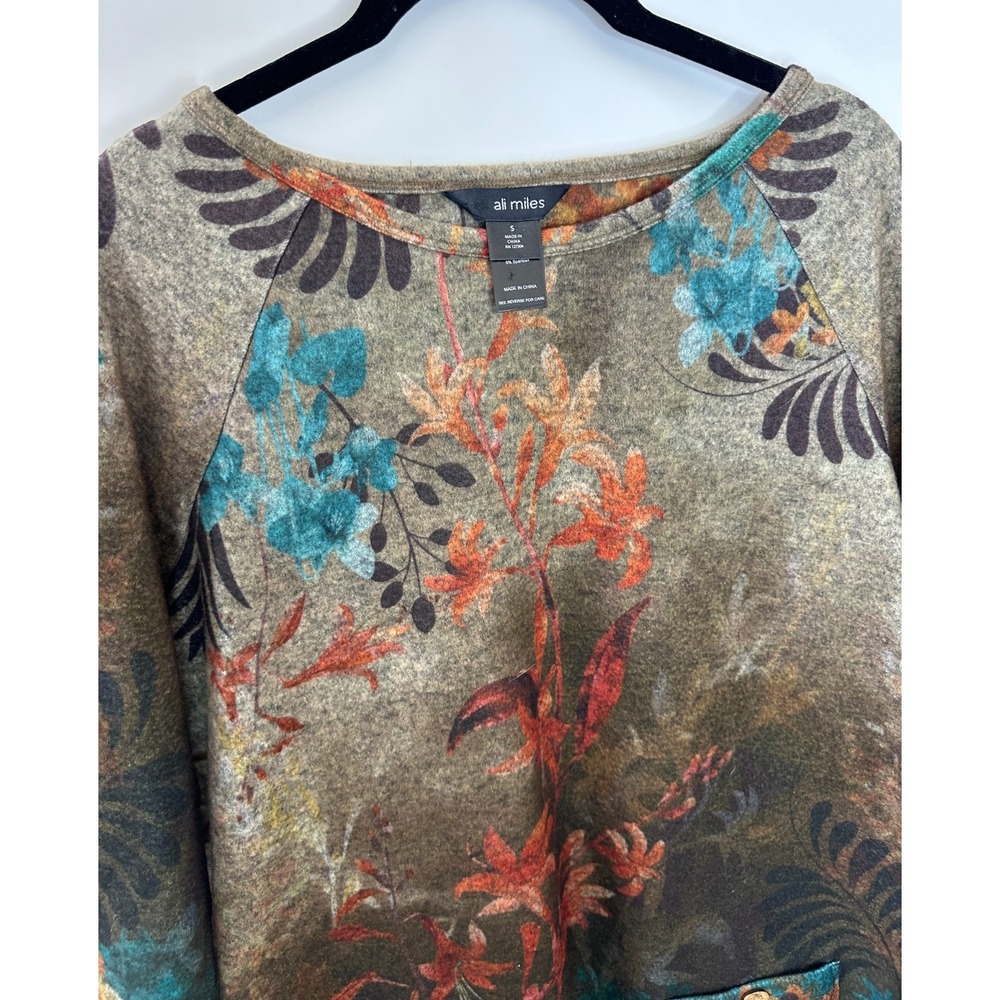 Ali Miles Brushed Soft Knit Tunic Top Pockets 3/4 Sleeve Small Autumn Fall Art - Picture 3 of 11